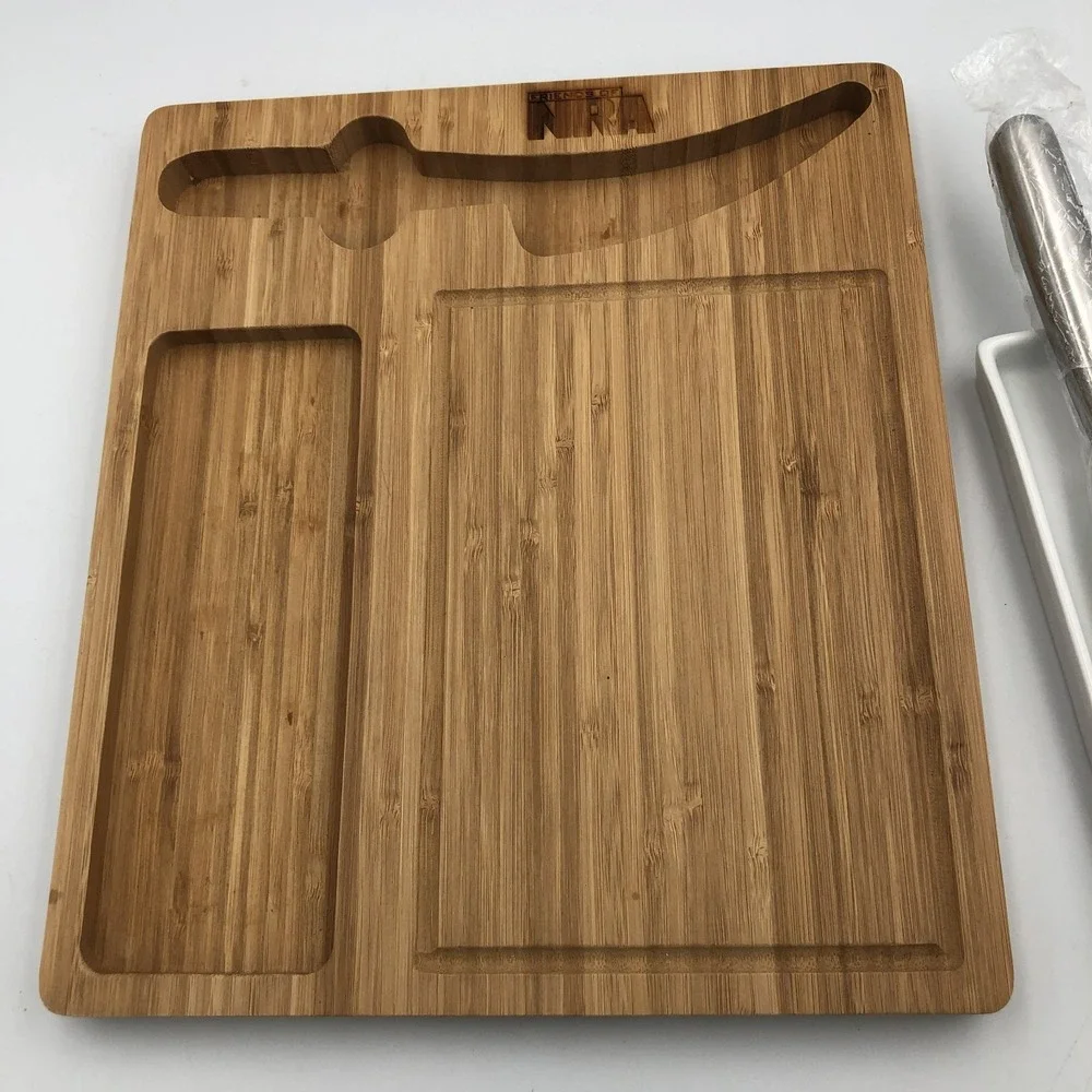 NRA PICNIC BAMBOO WOOD CHEESE BOARD‎ KNIFE CERAMIC DISH NEW NO BOX